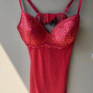 Rene Rofe Red Sheer & Lace Nightie with Built-In Bra | Size 2X (9995)